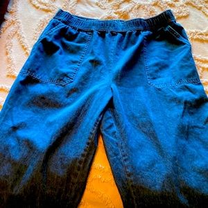Crop elastic waste denim pants